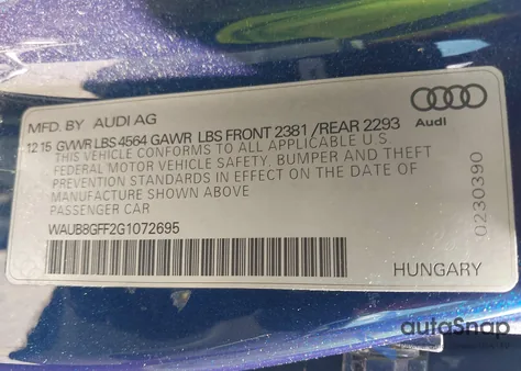 2016 Audi A3 2.0T Premium из США, поврежденный, VIN WAUB8GFF2G1072695